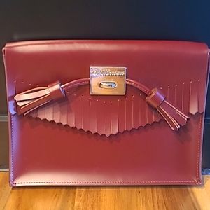 Dr. Martens Burgundy Leather Clutch with Tassel Detail